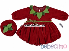 Penye Çilek Bebek Elbisesi + Şapka + Bileklik 3,6 Ay