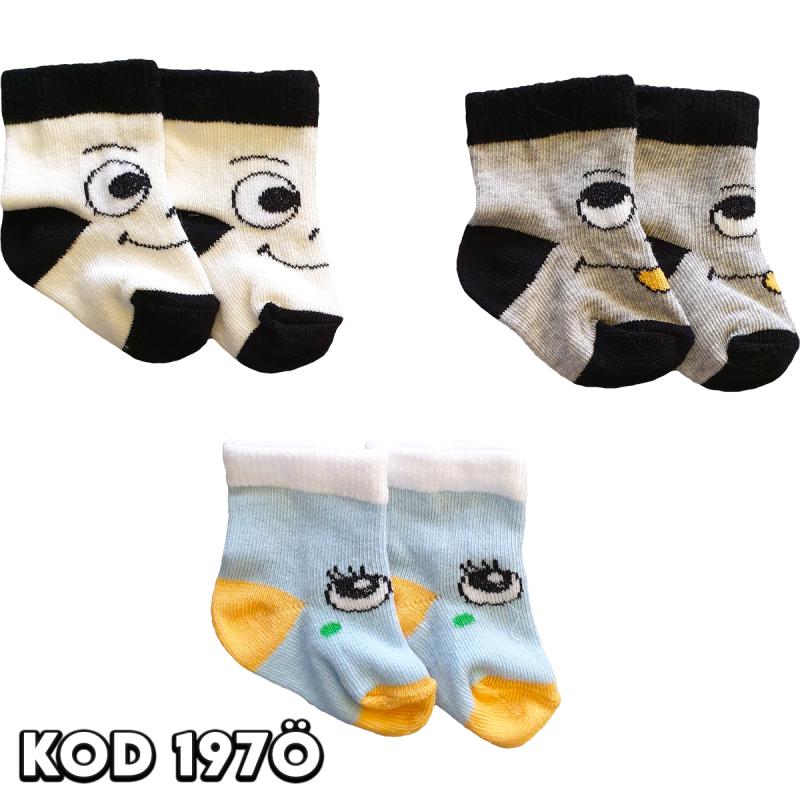 Erkek Bebek Çorabı Emoji Desenli 3’lü