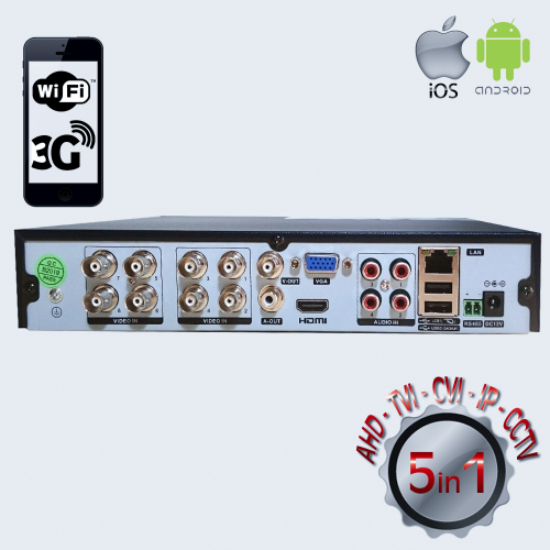 POWERGATE FLASH-B08 5Mpix H265+ 8Kanal Video, 4Kanal Ses, 1 HDD, 1944N, 3G Wifi, XMeye 5in1 DVR