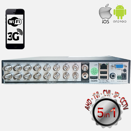 POWERGATE FLASH-B16 5Mpix H265+ 16Kanal Video, 1Kanal Ses, 1 HDD, 1944N, 3G Wifi, XMeye 5in1 DVR