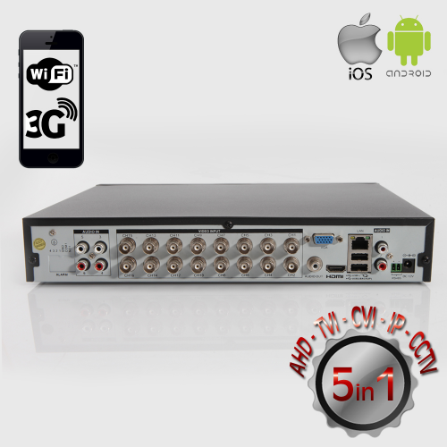 POWERGATE FLASH-X17 2Mpix, H264, 16Kanal Video, 6Kanal Ses, 2 HDD, 1080N, 3G Wifi, XMeye 5in1 DVR