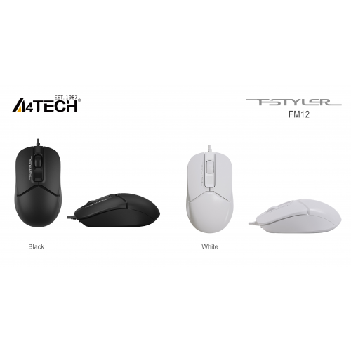 A4 TECH FM12 (Beyaz) FSTYLER 1000DPI, Usb Optik  Mouse