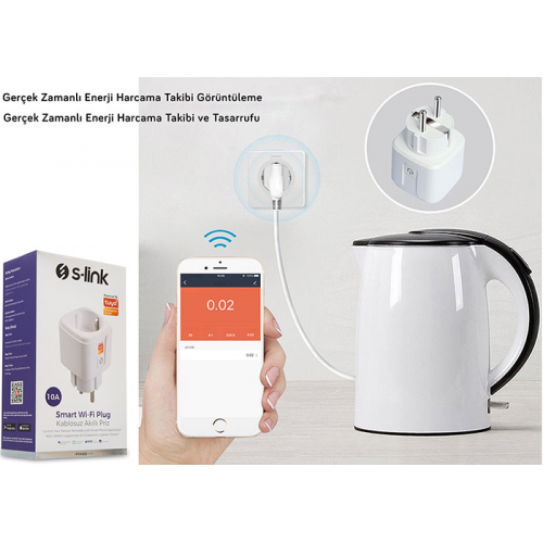 S-LINK SL-01 Smart WiFi Plug, 16Amper Priz Akıllı Telefon Uygulaması ile Cihazlarınızı Uzaktan Yöneten Kablosuz Akıllı Priz