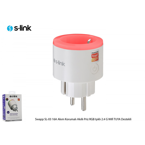 S-LINK SL-03 Smart WiFi Plug, 16Amper RGB Priz Akıllı Telefon Uygulaması ile Cihazlarınızı Uzaktan Yöneten Kablosuz Akıllı RGB Priz