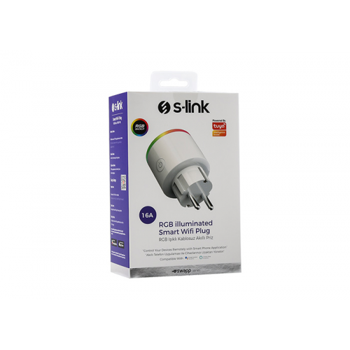 S-LINK SL-03 Smart WiFi Plug, 16Amper RGB Priz Akıllı Telefon Uygulaması ile Cihazlarınızı Uzaktan Yöneten Kablosuz Akıllı RGB Priz