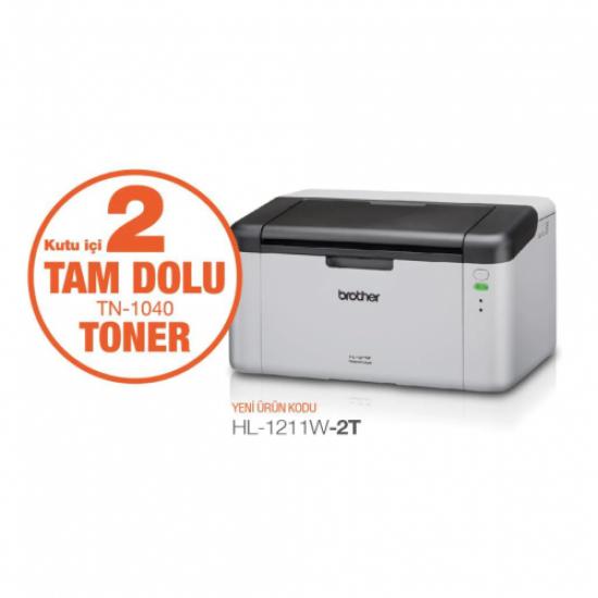 BROTHER HL-1211W-2T LAZER 20ppm Yazıcı Wifi 2 adet Tam Dolu Orijinal Toner ile Birlikte