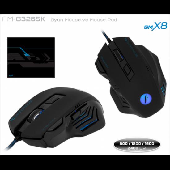 FRISBY FM-G3265K Gaming Mouse + Mouse Pad  Set X8  2400DPI 7 Tuş