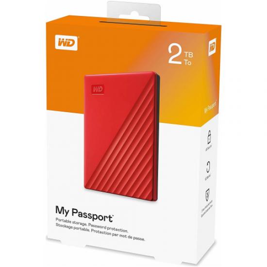 WD MyPassport 2TB 2,5’’ USB 3.0 Harici HDD WDBYVG0020BRD, Kırmızı