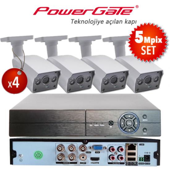 POWERGATE NEON-4B-K10  5Mpix 4 Kameralı Set. NEON-K10 4adet Bullet Kamera, FLASH-B04 5Mpix 4Kanal DVR