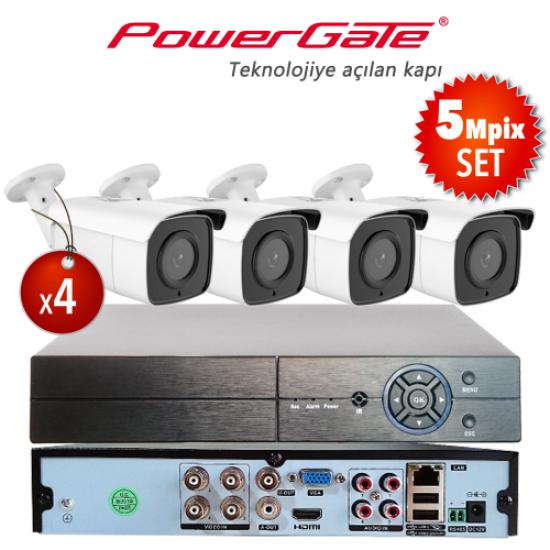 POWERGATE NEON-4B-K11  5Mpix  4 Kameralı Set. NEON-K11 4adet Bullet Kamera, FLASH-B04 5Mpix 4Kanal DVR