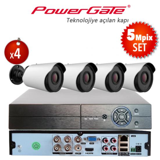 POWERGATE NEON-4B-K12  5Mpix 4 Kameralı Set. NEON-K12 4adet Bullet Kamera, FLASH-B04 5Mpix 4Kanal DVR