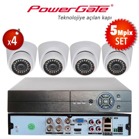 POWERGATE NEON-4D-K01 5Mpix 4 Kameralı Set. NEON-K01 4adet Dome Kamera, FLASH-B04 5Mpix 4Kanal DVR