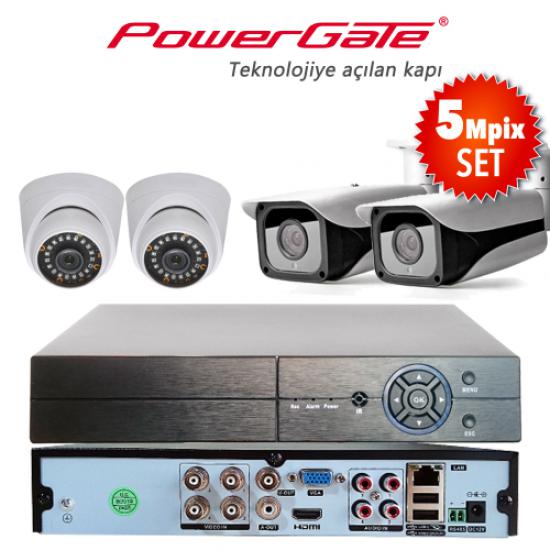 POWERGATE NEON-4DB-K20  5Mpix 4 Kameralı Set. NEON-K01 2adet Dome, NEON-K20 2adet Bullet Kamera, FLASH-B04 5Mpix 4Kanal DVR