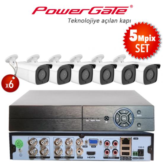 POWERGATE NEON-6B-K11 5Mpix 6 Kameralı Set. NEON-K11 6adet Bullet Kamera, FLASH-B08 5Mpix 8Kanal DVR
