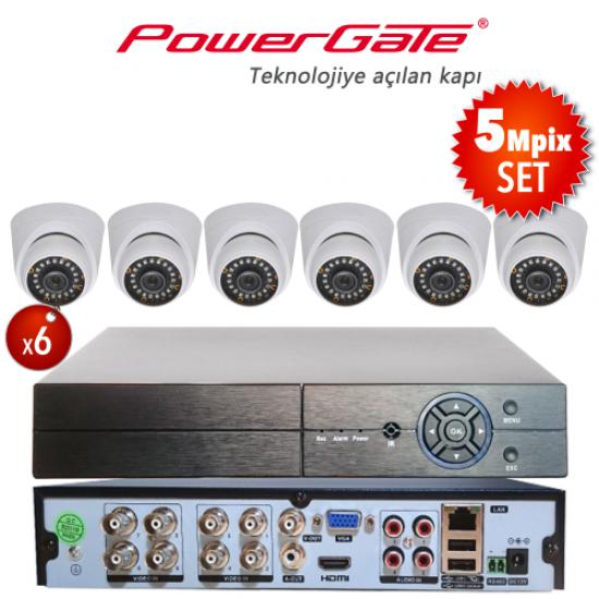 POWERGATE NEON-6D-K01  5Mpix 6 Kameralı Set. NEON-K01 6adet Dome, FLASH-B08 5Mpix 8Kanal DVR
