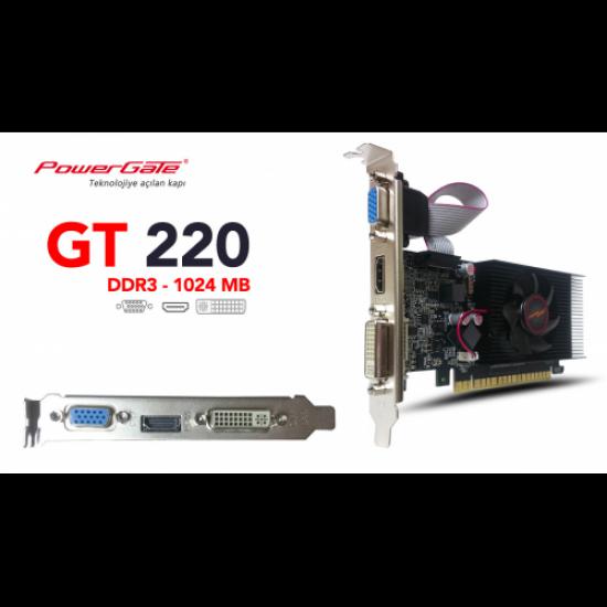 POWERGATE PG-GT220-1G-AR 1Gb GDDR3 128 Bit,  HDMI, DVI, Analog Ekran Kartı