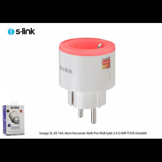 S-LINK SL-03 Smart WiFi Plug, 16Amper RGB Priz Akıllı Telefon Uygulaması ile Cihazlarınızı Uzaktan Yöneten Kablosuz Akıllı RGB Priz