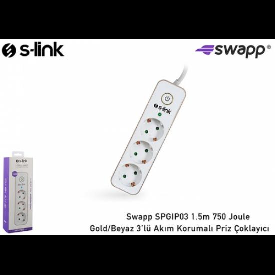 S-LINK Swapp SPGIP03 Akım Korumalı 3lü Priz 1,5Mt Kablo (Gold-Beyaz)