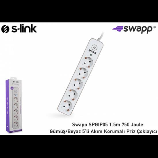 S-LINK Swapp SPGIP05 Akım Korumalı  5li Priz 1,5Mt Kablo (Gümüş-Beyaz)