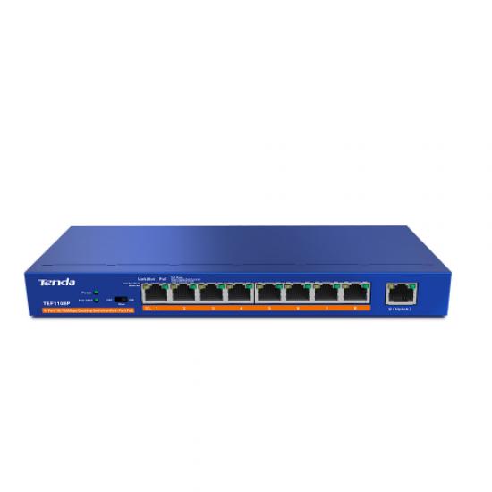 Tenda TEF1109P-8-63W 9Port 10/100, 8X PoE 63W, Metal Kasa, Switch