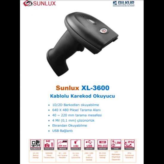 SUNLUX XL-3600 EL Tipi, Laser, USB Kablolu, 1D ve 2D (Kare Kod), Barkod Okuyucu