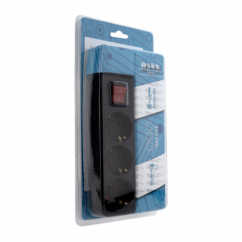 S-LINK SPG3-X-3 Akım Korumalı 3lü Priz 1,5Mt  (Siyah)