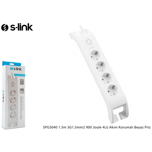 S-LINK SPG3040 Akım Korumalı 2Mt 3G1.5mm2  900 Joule  4lü Priz (Beyaz)