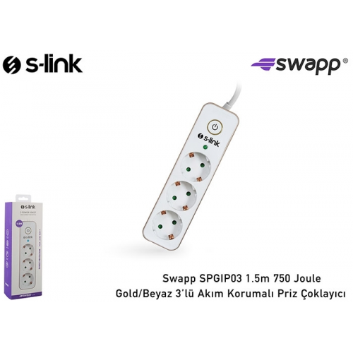S-LINK Swapp SPGIP03 Akım Korumalı 3lü Priz 1,5Mt Kablo (Gold-Beyaz)