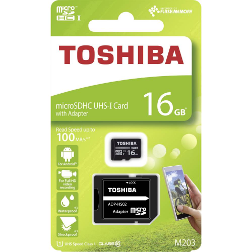 TOSHIBA THN-M203K0160EA 16GB MICRO SDHC UHS-1 C10  100MB/sn-M203 (SD Adaptörlü)